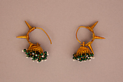 Earring, One of a Pair, Gold and glass beads